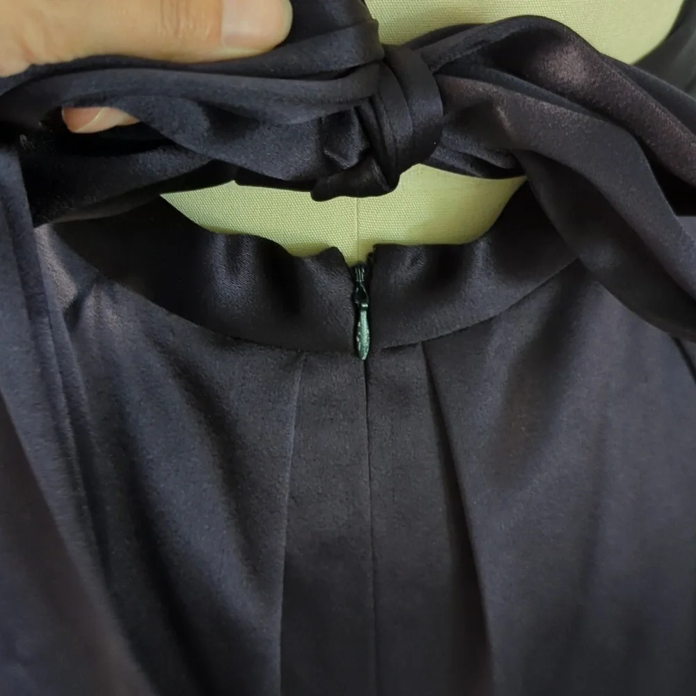 Celine Saint Waist Tie Open Back A Line Satin Dress Dark Gray Purple 40/8 classy - Picture 8 of 12